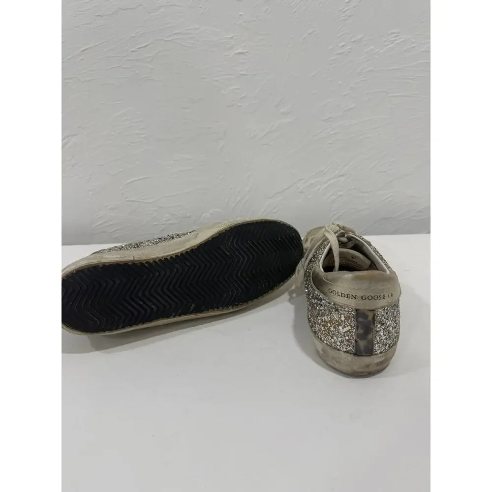 Golden Goose Silver Glitter Suede Superstar Lace Up Sneakers Size 42